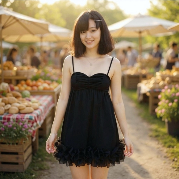 H&M ✦ Black Ruffle Hem Mini Dress ✦ Cocktail Prom Formal Strapless Sz 4 EUC - Picture 2 of 11